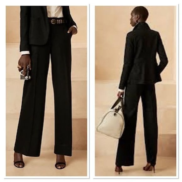 BANANA REPUBLIC Jackson Fit Wide leg Wool blend Trousers Black Sz 0 Petite NWT - Picture 1 of 12